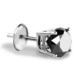 Solitaire Round Black Diamond 4-Prong Single Mens Stud Earring in 14K White Gold with Screwback (MVSE1004-W)