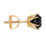Solitaire Round Black Diamond 6-Prong Single Mens Stud Earring in 14K Yellow Gold with Screwback (MVSE1005-Y)