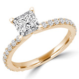1 1/8 CTW Princess Diamond Solitaire with Accents Engagement Ring in 14K Yellow Gold (MD240432)