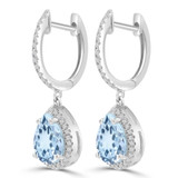 2 4/5 CTW Pear Blue Topaz & Round Diamond Pear Halo Drop/Dangle Earrings in 14K White Gold (MDR220068)