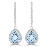 2 4/5 CTW Pear Blue Topaz & Round Diamond Pear Halo Drop/Dangle Earrings in 14K White Gold (MDR220068)