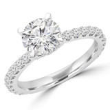 1 1/20 CTW Round Lab Created Diamond  Tapered Solitaire with Accents Engagement Ring in 14K White Gold (MD240116)