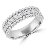 1/2 CTW Round Lab Created Diamond  Beaded Three-row Semi-Eternity Anniversary Wedding Band Ring in 14K White Gold (MD250043)