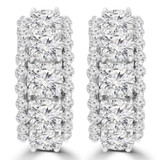 3 1/2 CTW Round Diamond Three-row Huggie Earrings in 18K White Gold (MD210079)