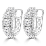 3 1/2 CTW Round Diamond Three-row Huggie Earrings in 18K White Gold (MD210079)