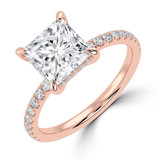 2.33 CTW Princess Lab Created Diamond Hidden Halo Solitaire with Accents Engagement Ring With an IGI Certified 2 CT VS1 D Center in 14K Rose Gold (MVSHE1465-R)