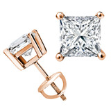 Solitaire Princess Diamond 4-Prong Stud Earrings in 14K Rose Gold with Screwback (MVSE0003-R)