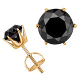 Solitaire Round Black Diamond 6-Prong Stud Earrings in 14K Yellow Gold with Screwback (MVSE0005-Y)