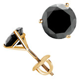 Solitaire Round Black Diamond 3-Prong Martini Stud Earrings in 14K Yellow Gold with Screwback (MVSE0007-Y)
