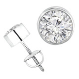 Round Diamond Bezel Set Stud Earrings in 14K White Gold with Screwback (MVSES0001-W)