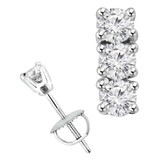 Round Diamond Three-Stone Stud Earrings in 14K White Gold with Screwback (MVSES0006-W)