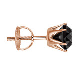 Solitaire Round Black Diamond 6-Prong Single Mens Stud Earring in 14K Rose Gold with Screwback (MVSE1005-R)