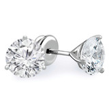 Round Lab Created Diamond 3-Prong Single Mens Martini Stud Earring in 14K White Gold with Screwback (MVSE3004-W)
