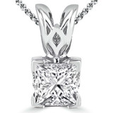 Princess Diamond V-Prong Solitaire Pendant in 14K White Gold (MVSP0004-W)