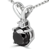 Round Black Diamond 4-Prong Solitaire with Accents Pendant in 14K White Gold (MVSPB0005-W)