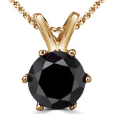 Round Black Diamond 6-Prong Solitaire Pendant in 14K Yellow Gold (MVSPB0006-Y)