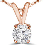 Round Lab Created Diamond 4-Prong Solitaire Pendant in 14K Rose Gold (MVSP2001-R)