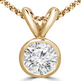 Round Lab Created Diamond Bezel Set Solitaire Pendant in 14K Yellow Gold (MVSP2006-Y)