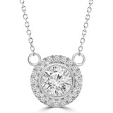 Round Lab Created Diamond Bezel Set Halo Necklace Pendant in 14K White Gold (MVSN2001-W)