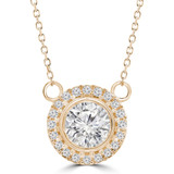 Round Lab Created Diamond Bezel Set Halo Necklace Pendant in 14K Yellow Gold (MVSN2001-Y)