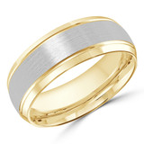 8 MM Satin Finish High Polish Modern Mens Wedding Band in Two-Tone Yellow & White Gold (MDVB0709)