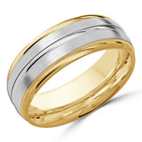 8 MM Satin Finish High Polish Modern Mens Wedding Band in Two-Tone Yellow & White Gold (MDVB0711)