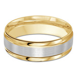 7 MM Satin Finish High Polish Modern Mens Wedding Band in Two-Tone Yellow & White Gold (MDVB0714)