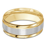 8 MM Satin Finish High Polish Modern Mens Wedding Band in Two-Tone Yellow & White Gold (MDVB0715)