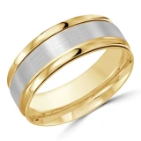 8 MM Modern Mens Wedding Band in Two-Tone Yellow & White Gold (MDVB0715)