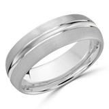 7 MM Satin Finish with High Polish Grooves and Edges Modern Mens Wedding Band in White Gold (MDVB0720)