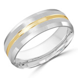 7 MM Satin Finish with High Polish Edges Modern Mens Wedding Band in Two-Tone White & Yellow Gold (MDVB0732)