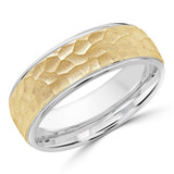 7 MM with High Polish Edges Modern Mens Wedding Band in Two-Tone White & Yellow Gold (MDVB0735)