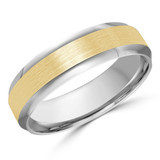 6 MM Satin Finish High Polish Modern Mens Wedding Band in Two-Tone White & Yellow Gold (MDVB0736)