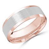 8 MM Satin Finish with High Polish Edges Modern Mens Wedding Band in Two-Tone Rose&White Gold (MDVB0743)