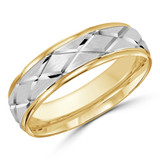 6 MM Satin Finish with High Polish Edges Modern Mens Wedding Band in Two-Tone Yellow & White Gold (MDVB0746)