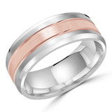 8 MM Satin Finish Modern Mens Wedding Band in Two-Tone White & Rose Gold (MDVB0748)