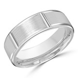 7 MM Satin Finish with High Polish Grooves Modern Mens Wedding Band in White Gold (MDVB0752)