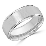 8 MM Satin Finish High Polish Modern Mens Wedding Band in White Gold (MDVB0757)