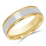 6 MM Milgrained Satin Finish with High Polish Edges Modern Mens Wedding Band in Two-Tone Yellow & White Gold (MDVB0758)