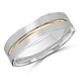 6 MM Modern Mens Wedding Band in Two-Tone White & Yellow Gold (MDVB0759)