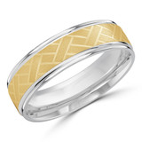 6 MM Satin Finish High Polish Modern Mens Wedding Band in Two-Tone White & Yellow Gold (MDVB0762)