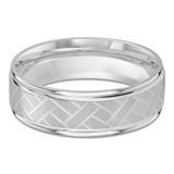 7 MM Satin Finish with High Polish Grooves and Edges Modern Mens Wedding Band in White Gold (MDVB0763)