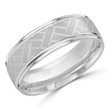 7 MM Satin Finish with High Polish Grooves and Edges Modern Mens Wedding Band in White Gold (MDVB0763)