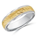 6 MM Modern Mens Wedding Band in Two-Tone White & Yellow Gold (MDVB0765)