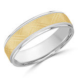6 MM Satin Finish High Polish Modern Mens Wedding Band in Two-Tone White & Yellow Gold (MDVB0768)