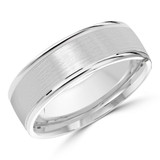 7 MM Satin Finish with High Polish Grooves and Edges Modern Mens Wedding Band in White Gold (MDVB0782)
