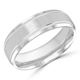 7 MM Milgrained Satin Finish with High Polish Edges Modern Mens Wedding Band in White Gold (MDVB0790)