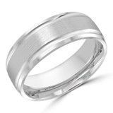 8 MM Satin Finish with High Polish Edges Modern Mens Wedding Band in White Gold (MDVB0802)