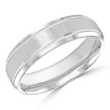 6 MM Milgrained Satin Finish High Polish Modern Mens Wedding Band in White Gold (MDVB0804)