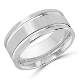 8 MM Satin Finish with High Polish Grooves Modern Mens Wedding Band in White Gold (MDVB0806)